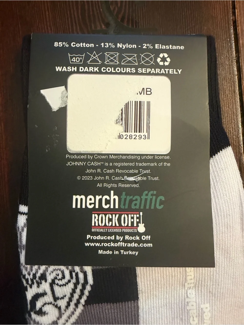 Johnny Cash Black & Gray Striped Graphic Crew Socks